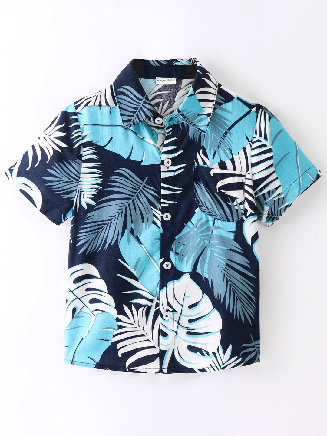 

CrayonFlakes Boys Tropical Printed Casual Shirt, Navy blue