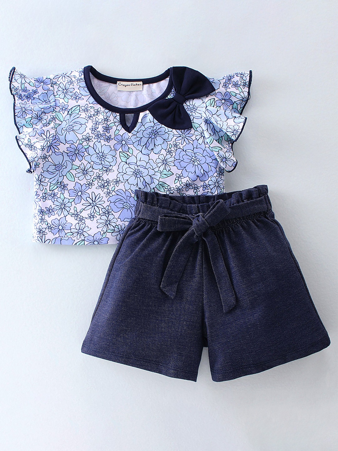 

CrayonFlakes Girls Printed Top with Shorts, Blue