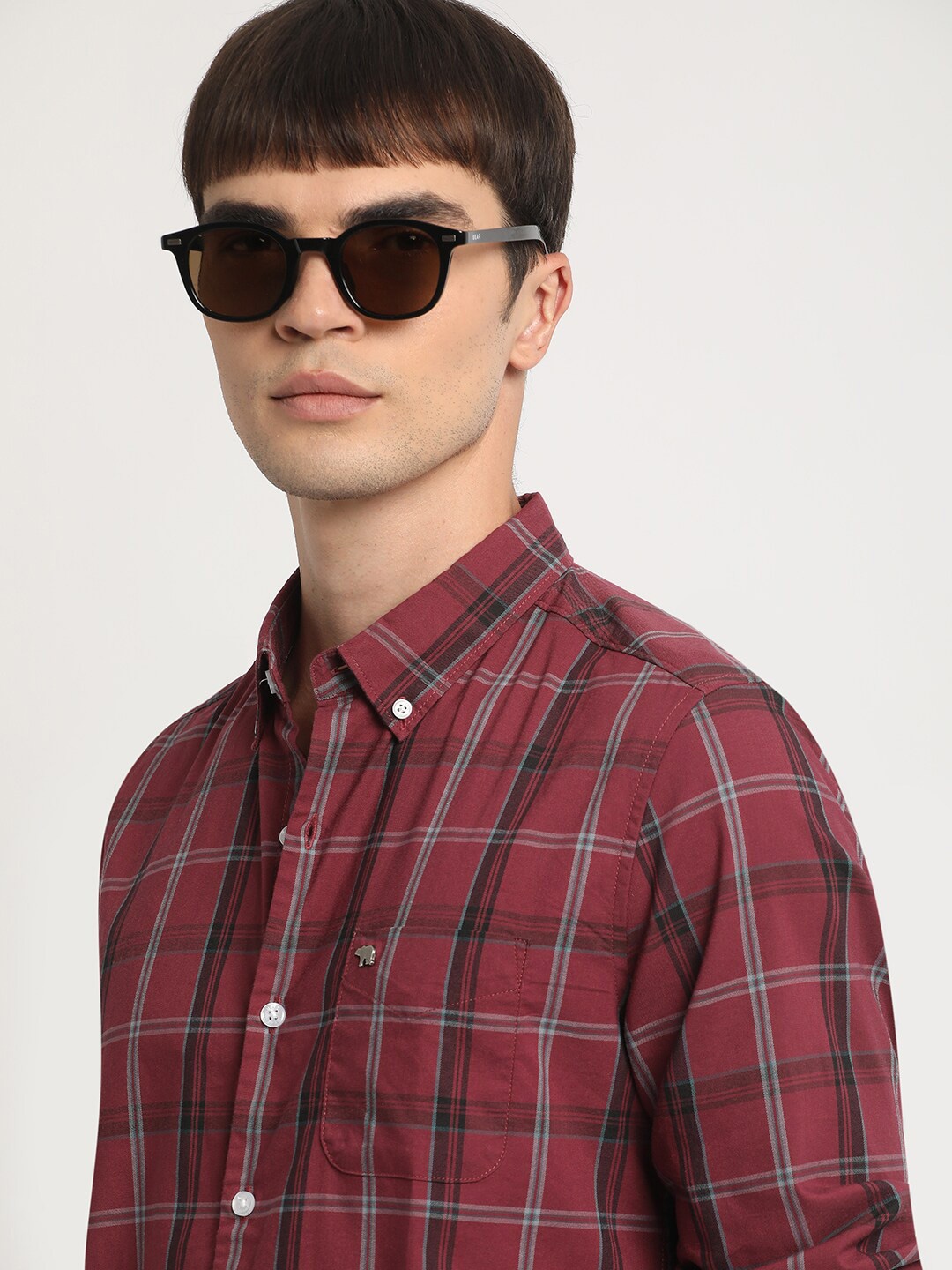 

THE BEAR HOUSE Tartan Checked Cotton Shirt, Maroon