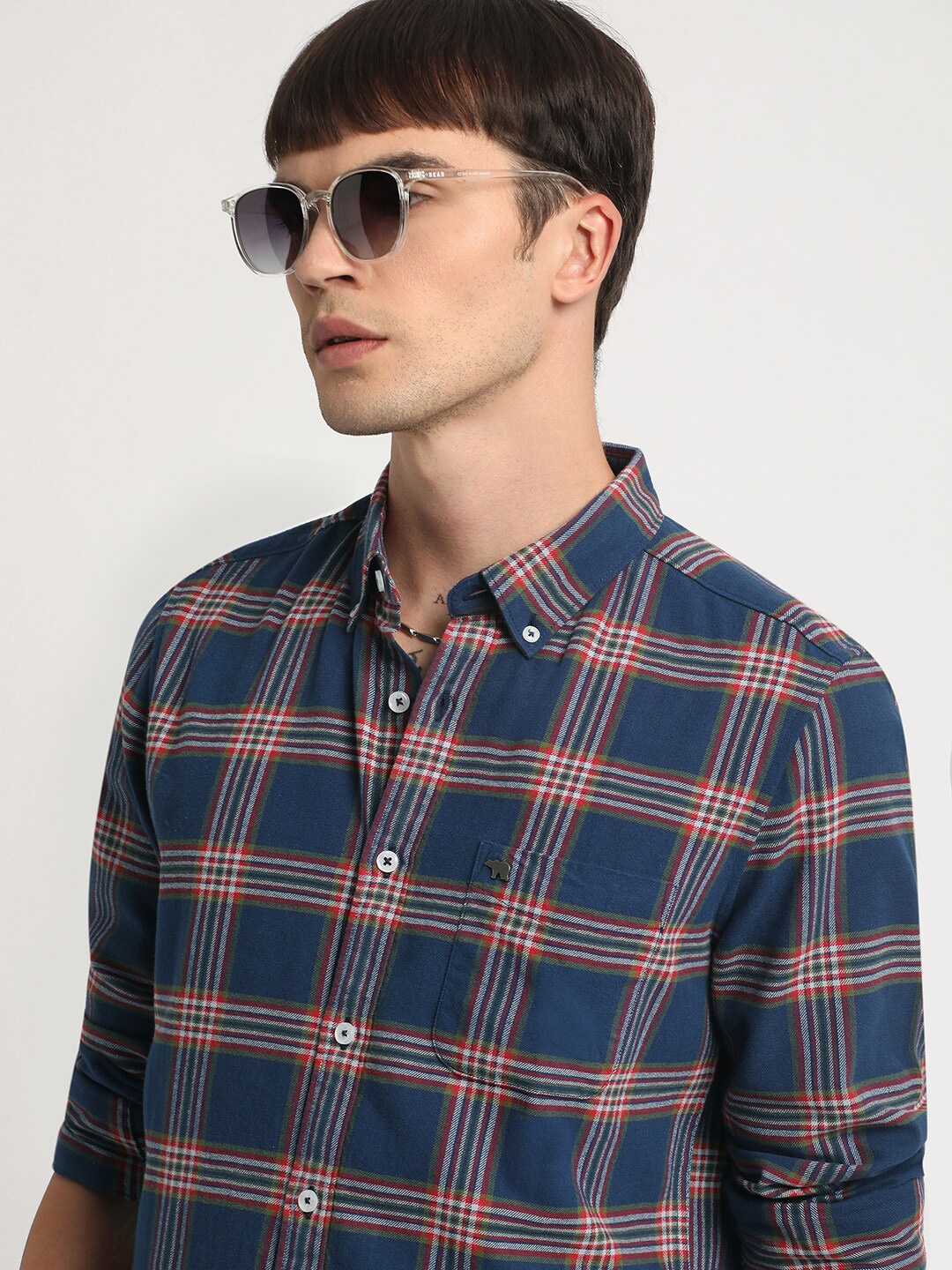 

THE BEAR HOUSE Tartan Checked Cotton Shirt, Blue