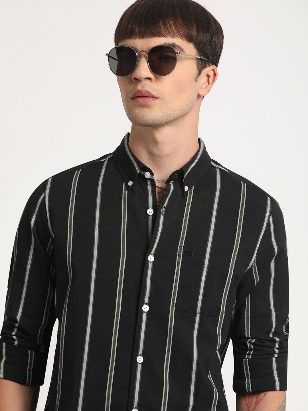 

THE BEAR HOUSE Slim Fit Striped Cotton Shirt, Black