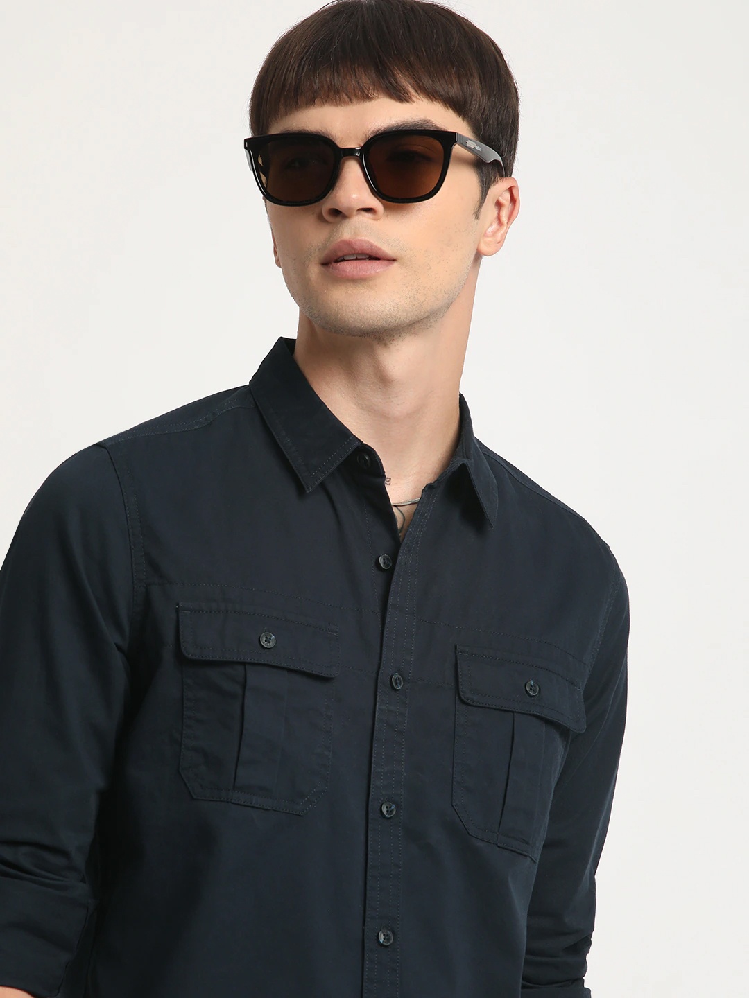 

THE BEAR HOUSE Slim Fit Pure Cotton Casual Shirt, Blue