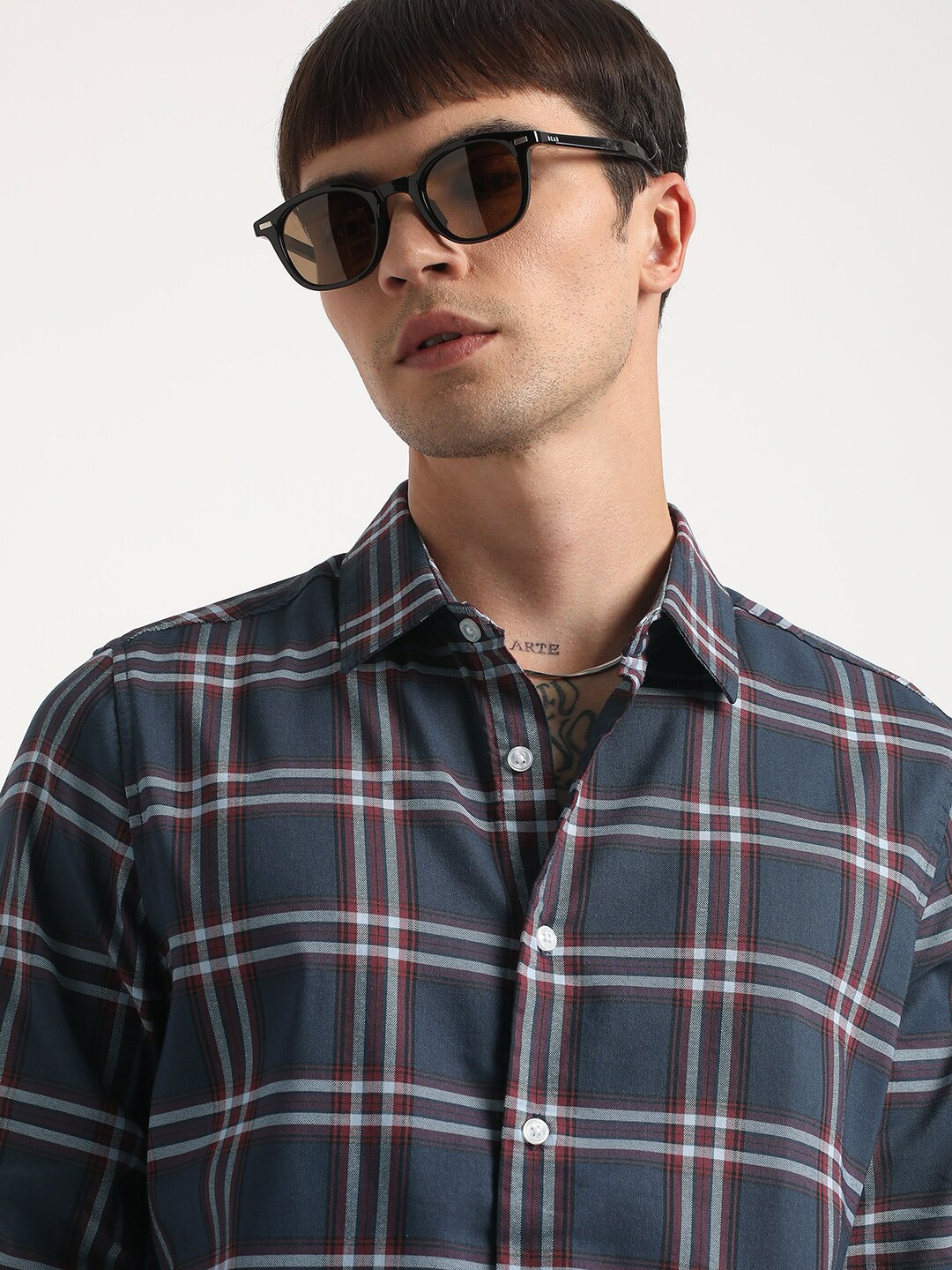 

THE BEAR HOUSE Slim Fit Tartan Checked Casual Shirt, Blue