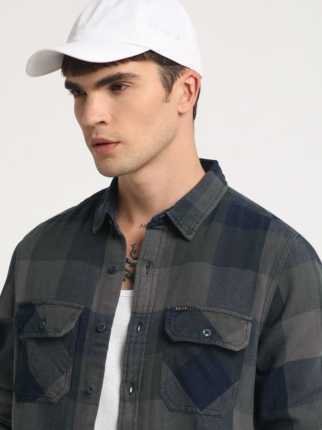 

THE BEAR HOUSE Checked Slim Fit Flannel Pure Cotton Casual Shirt, Blue