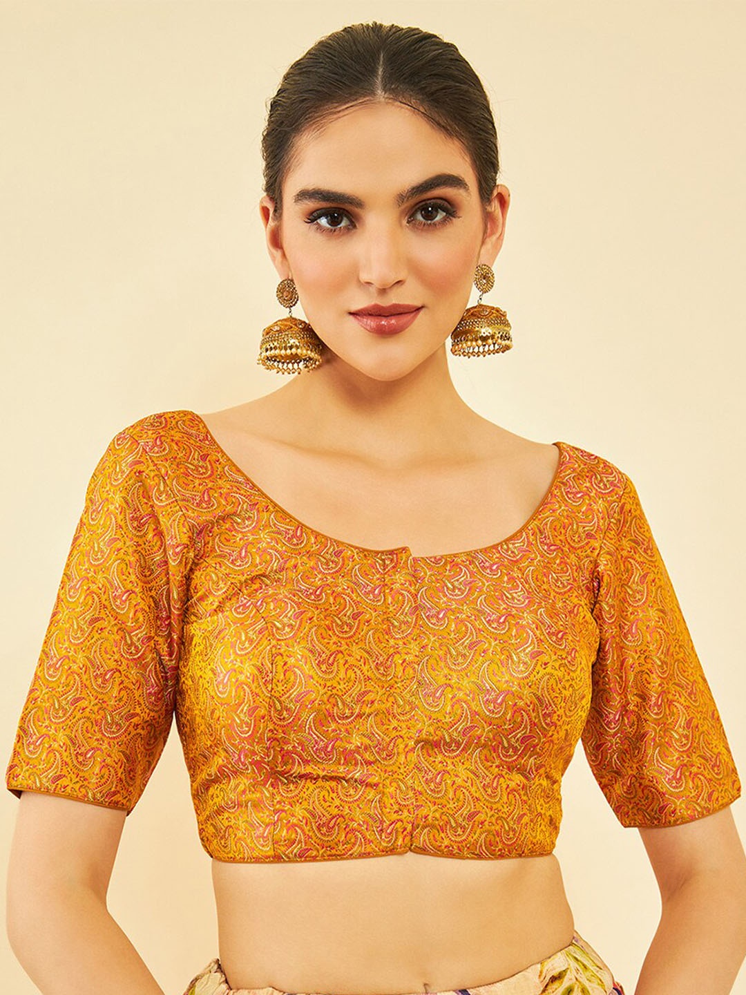 

Soch Embroidered Saree Blouse, Mustard