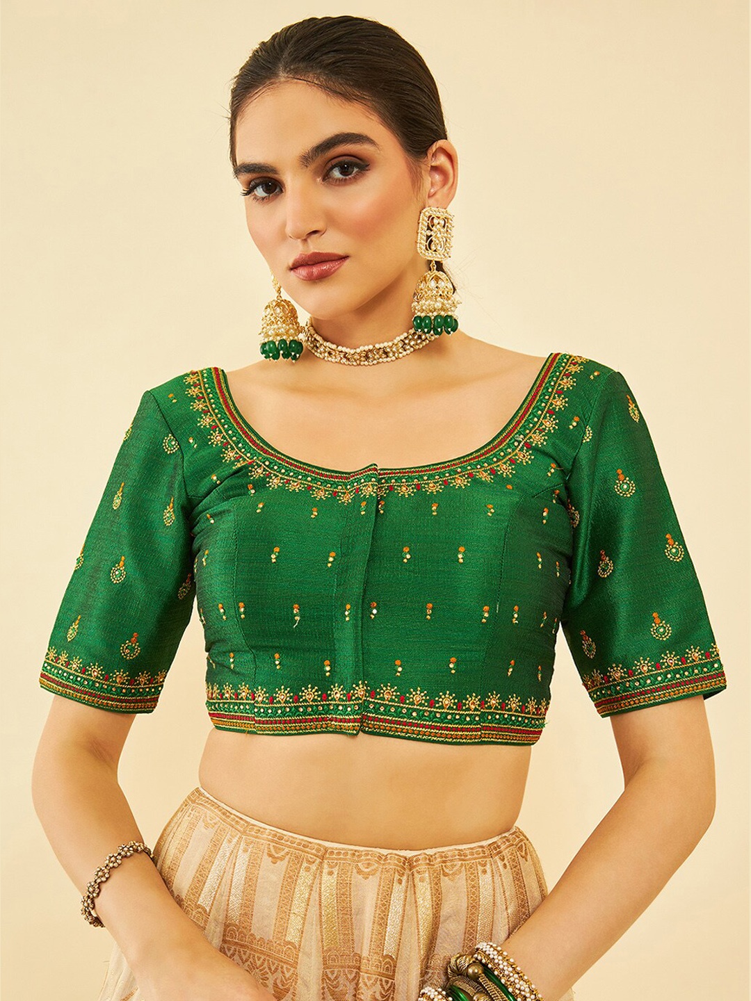 

Soch Embroidered Saree Blouse, Green