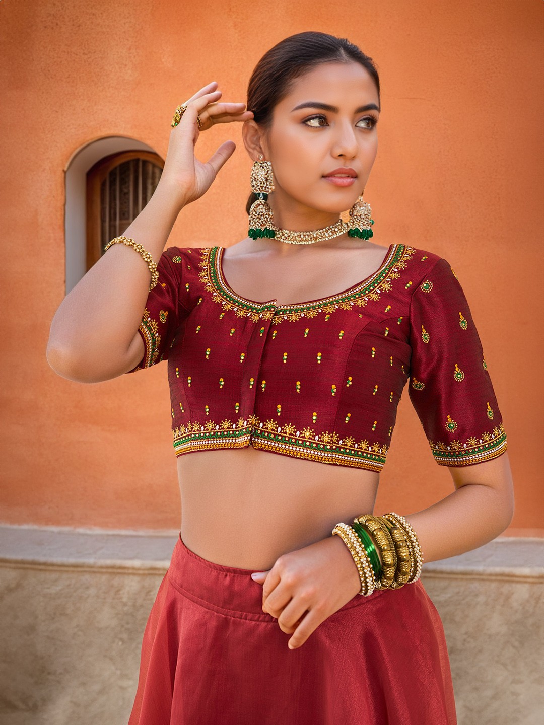 

Soch Embroidered With Stone Work Saree Blouse, Maroon
