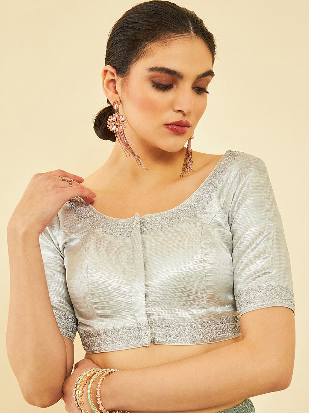 

Soch Stone Work Embroidered Blouse, Silver