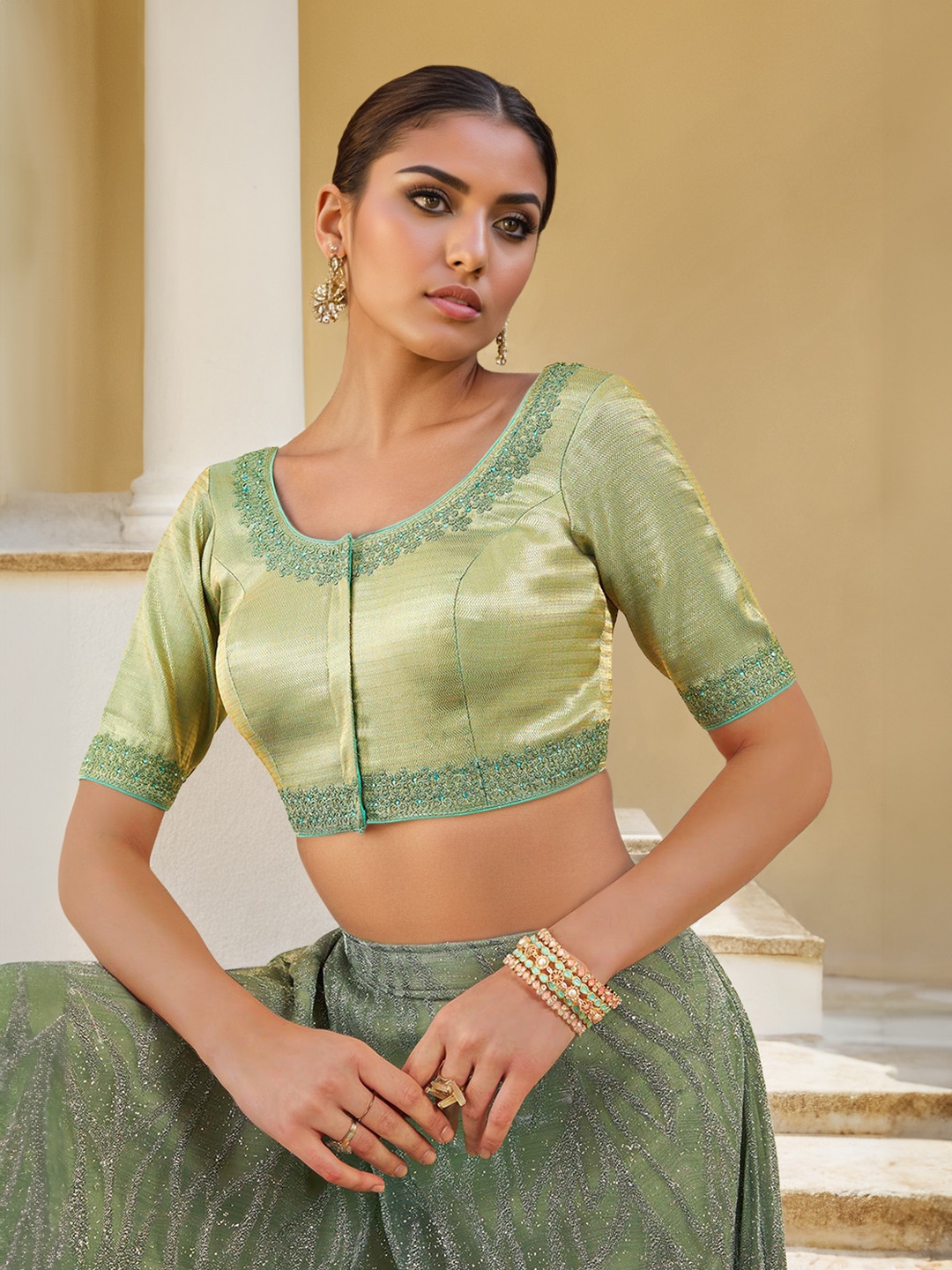 

Soch Embroidered Saree Blouse, Sea green