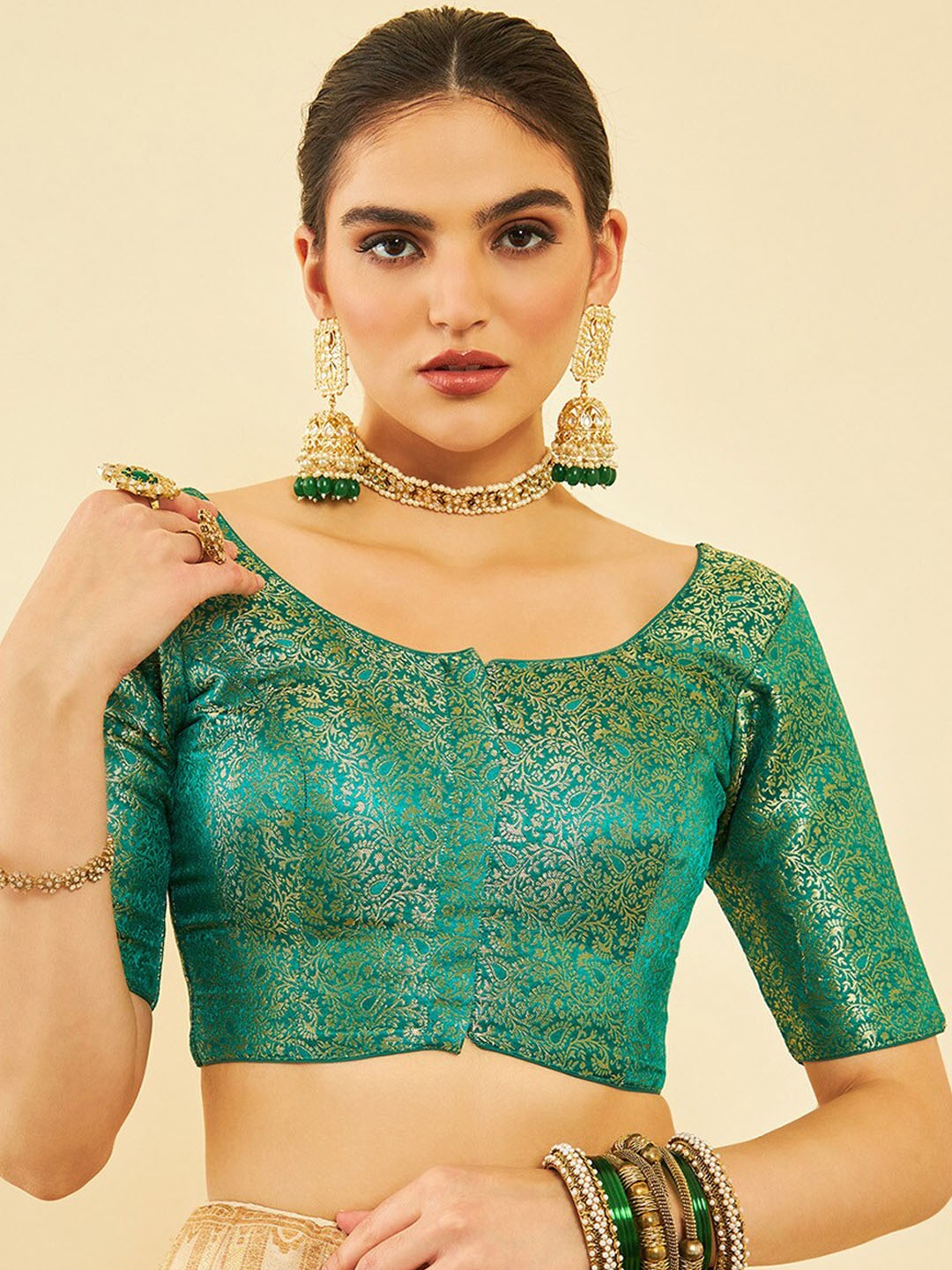 

Soch Woven Design Saree Blouse, Teal