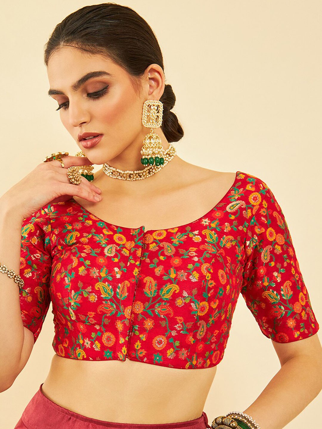 

Soch Woven Design Saree Blouse, Red