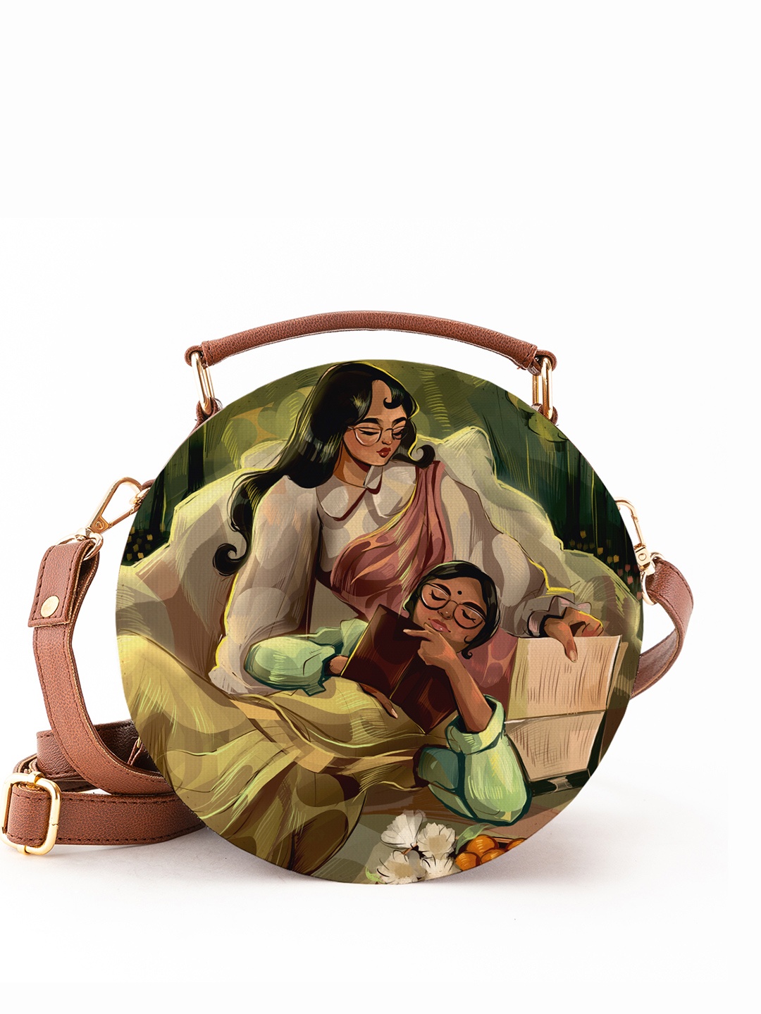 

Kalankit Graphic Printed Structured Sling Bag, Green
