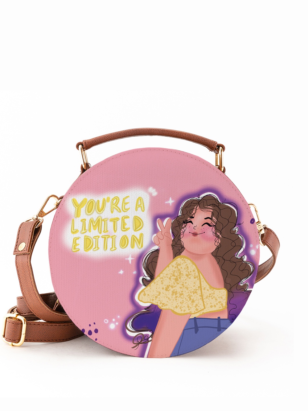 

Kalankit Graphic Printed Structured Sling Bag, Pink
