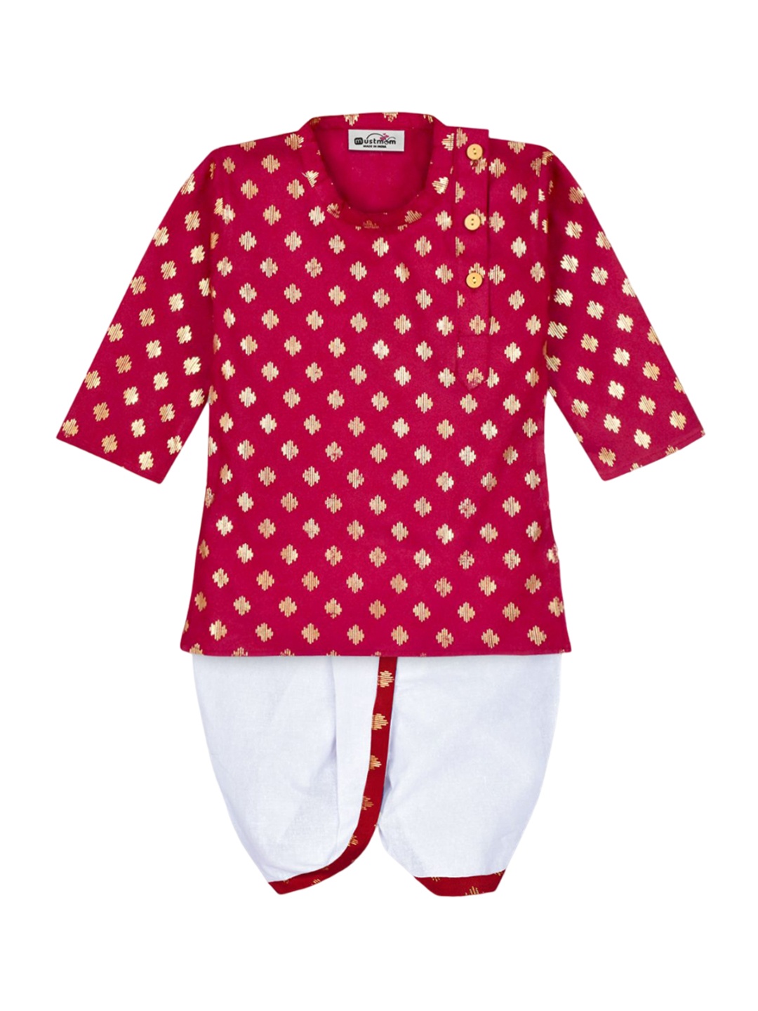 

BAESD Boys Ethnic Motifs Printed Regular Pure Cotton Kurta with Dhoti Pants, Maroon