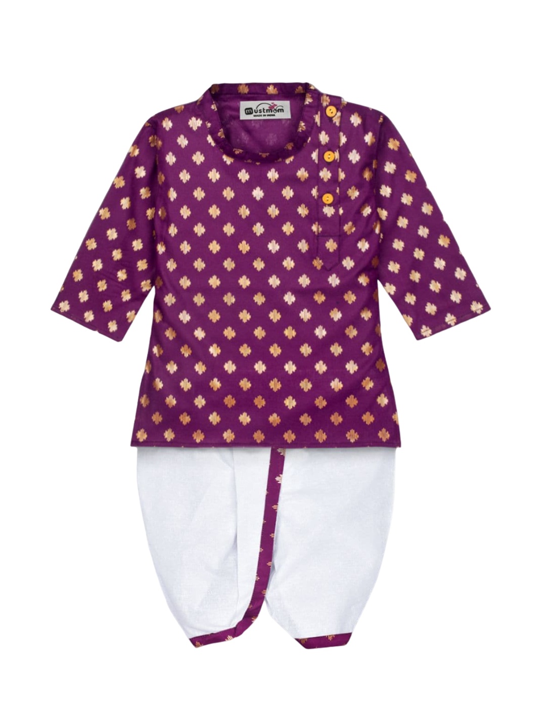 

BAESD Boys Ethnic Motifs Printed Regular Pure Cotton Kurta with Dhoti Pants, Purple