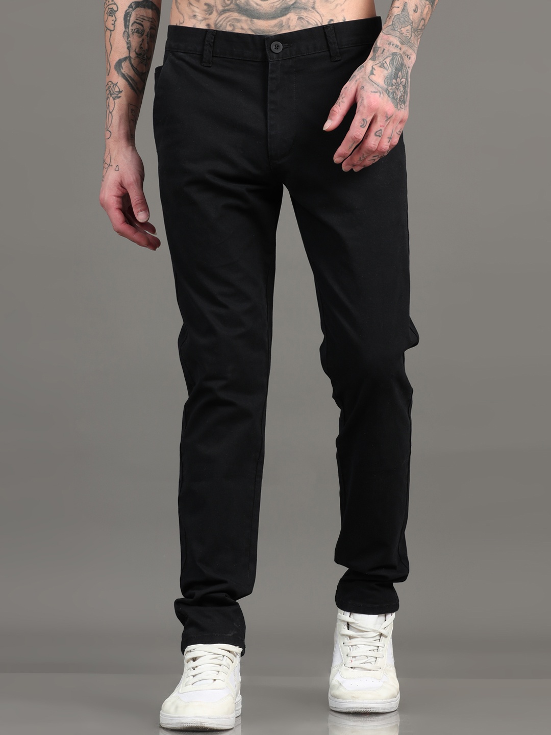 

SILISOUL Men Smart Mid-Rise Chinos Trousers, Black