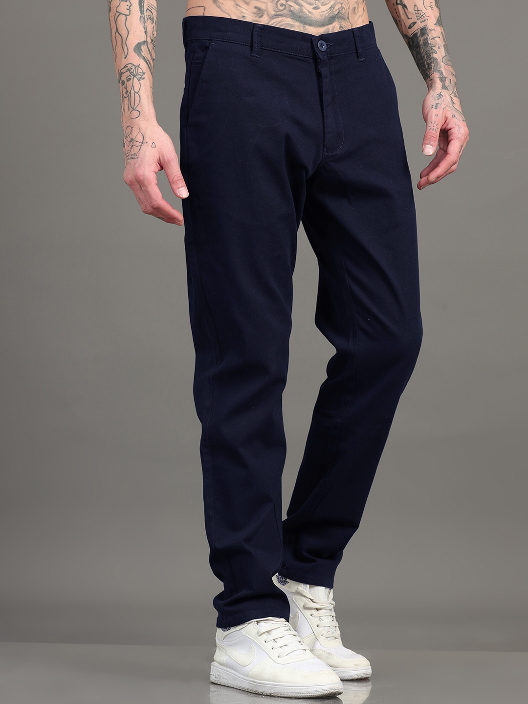 

SILISOUL Men Smart Mid-Rise Trousers, Navy blue