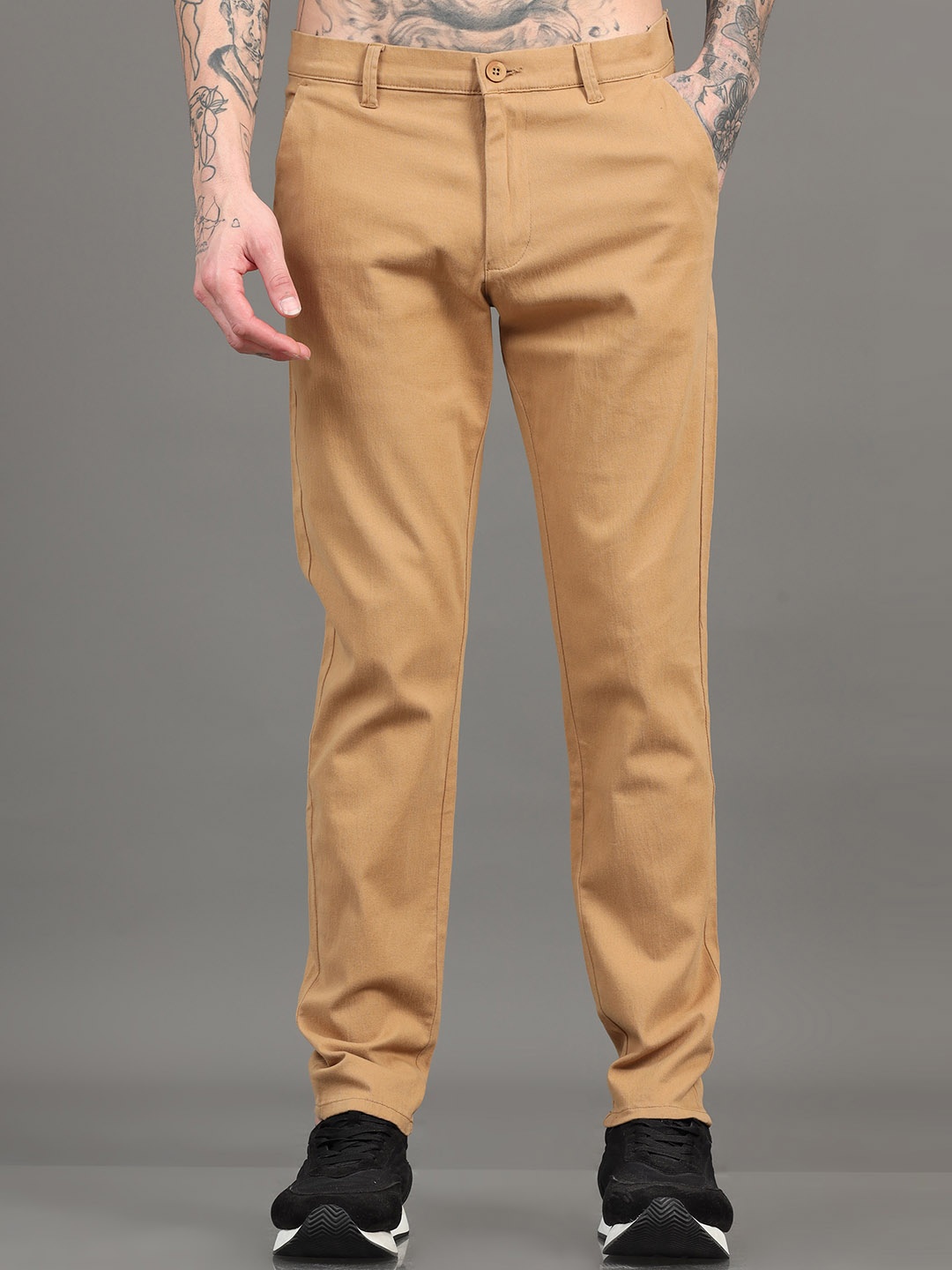 

SILISOUL Men Smart Mid-Rise Chinos Trousers, Khaki