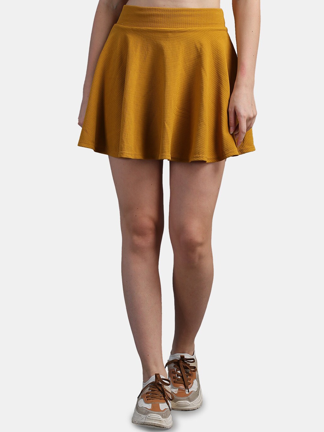 

N-Gal Stretchable Flared Skater Mini Skirt, Mustard