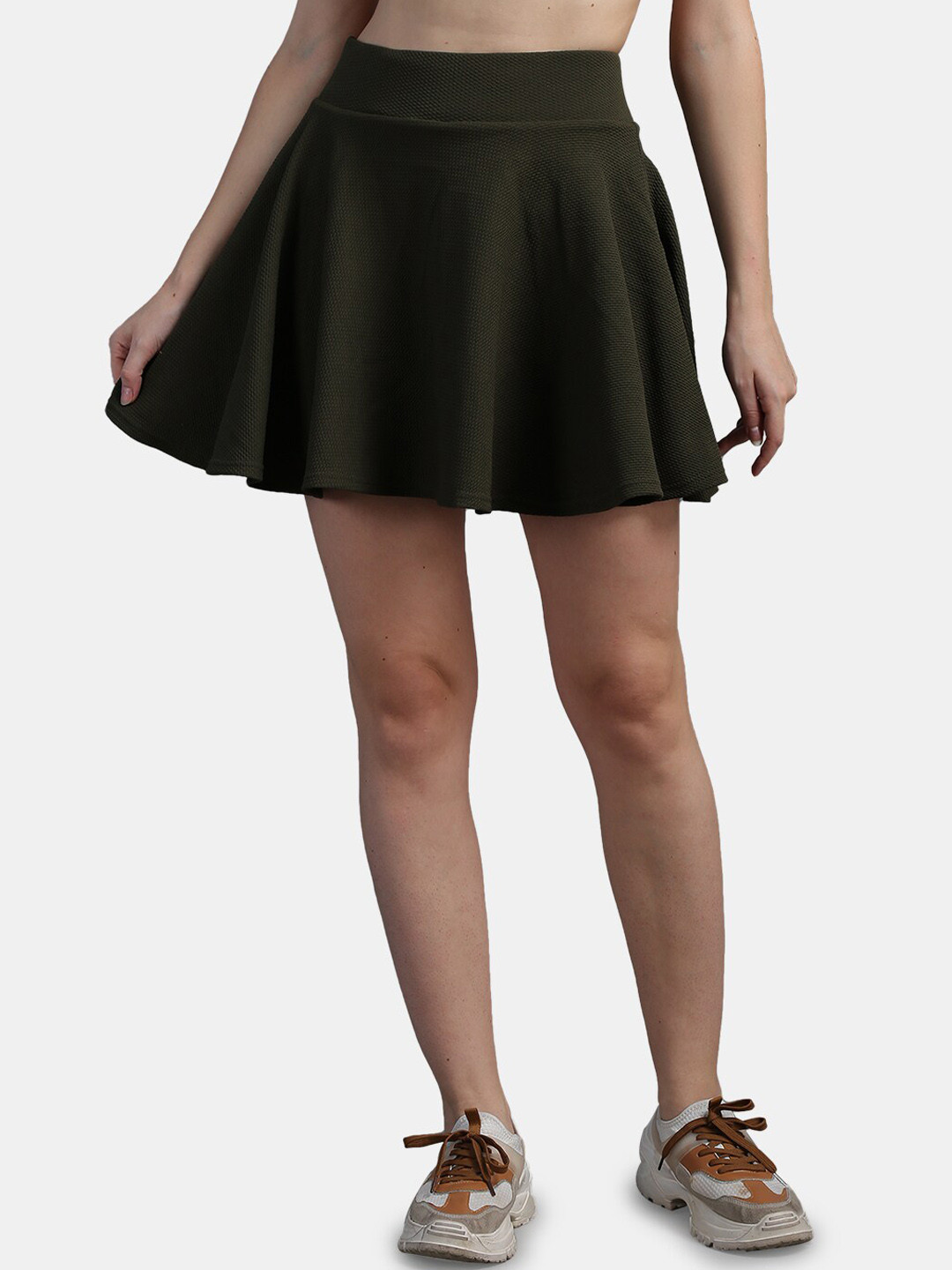 

N-Gal Stretchable Flared Mini Skirt, Green