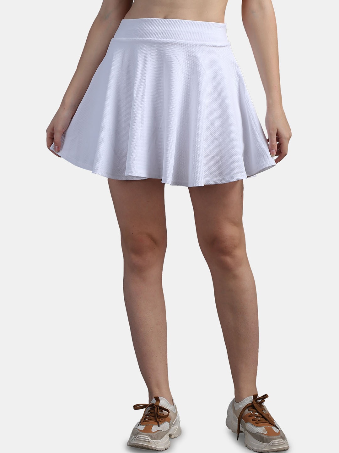 

N-Gal Stretchable Flared Casual Skater Short Mini Skirt, White