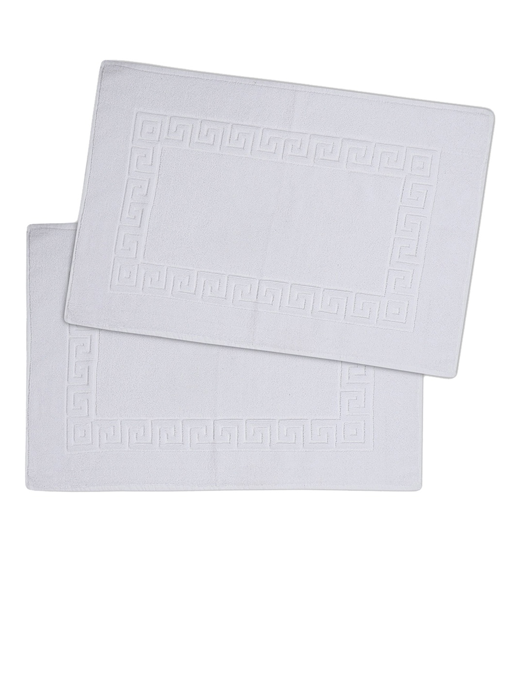 

ZAHYA White 2 Pieces Embossed 300 GSM Terry Cotton Soft & Absorbent Bath Rugs