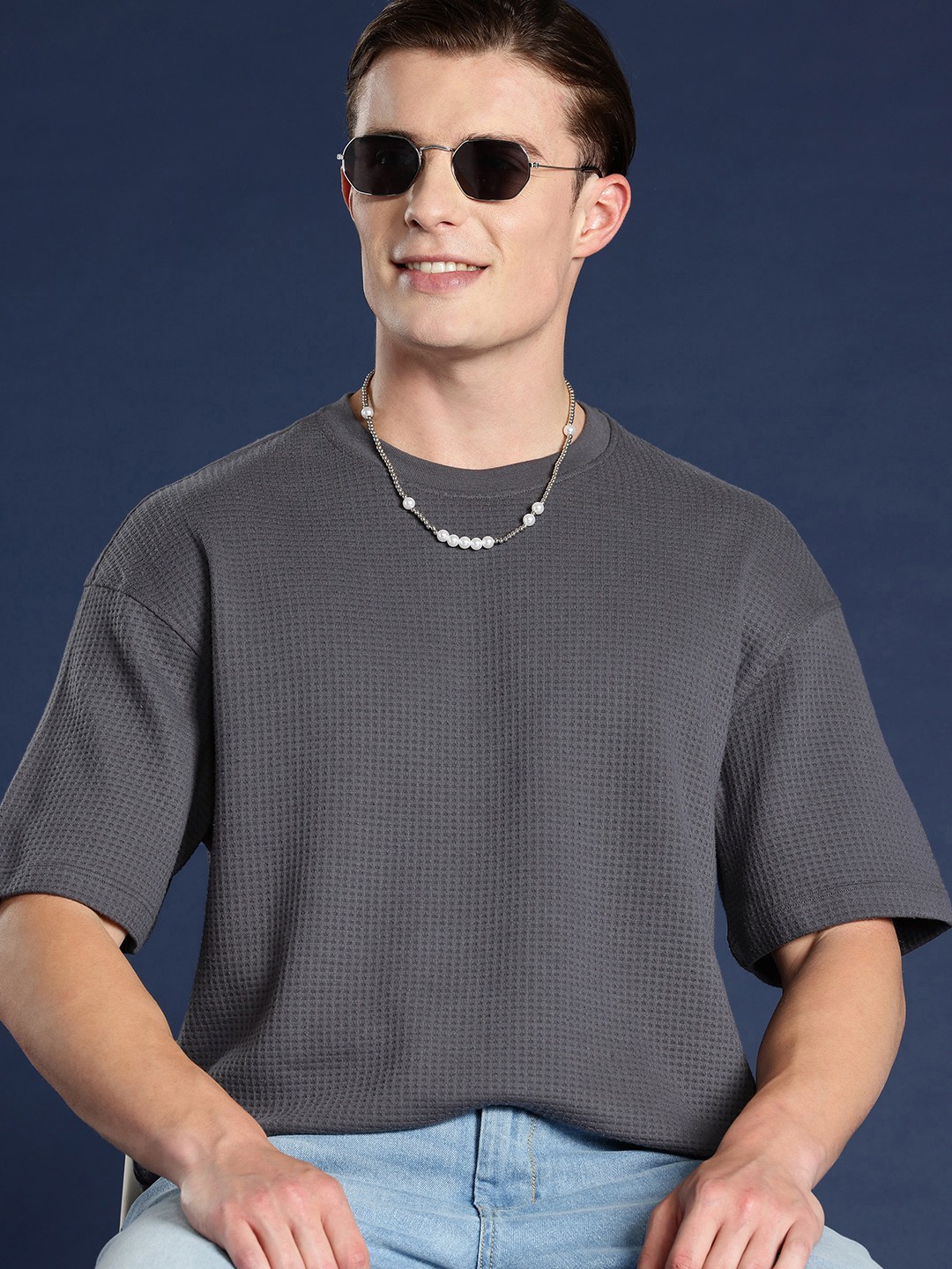 

Mast & Harbour Men Waffle Knit Relaxed T-shirt, Grey