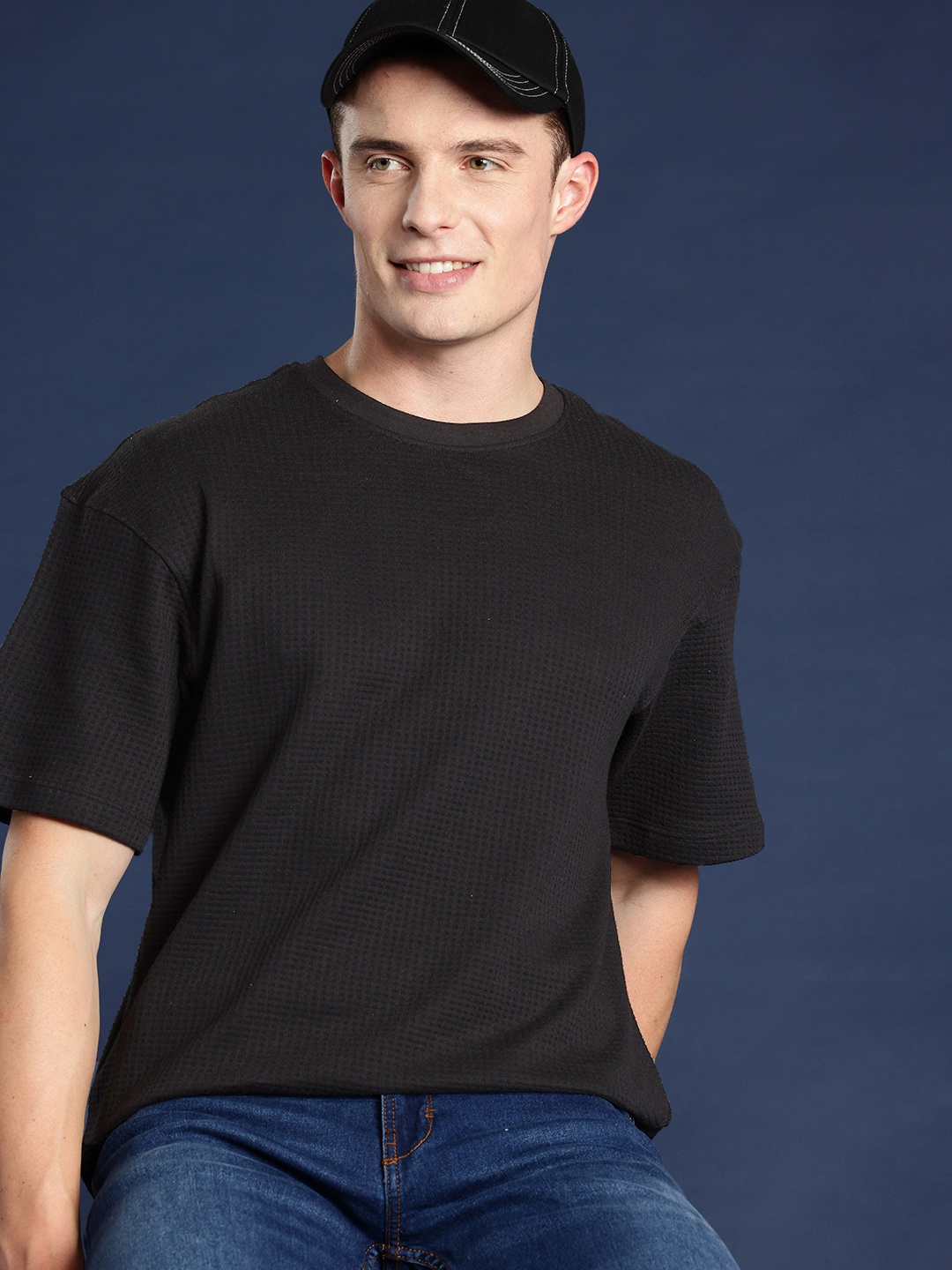 

Mast & Harbour Men Waffle Knit Relaxed T-shirt, Black