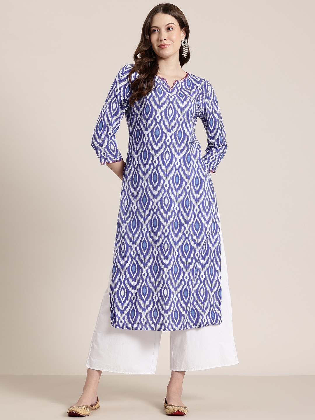 

HERE&NOW Geometric Print Straight Kurta, Blue