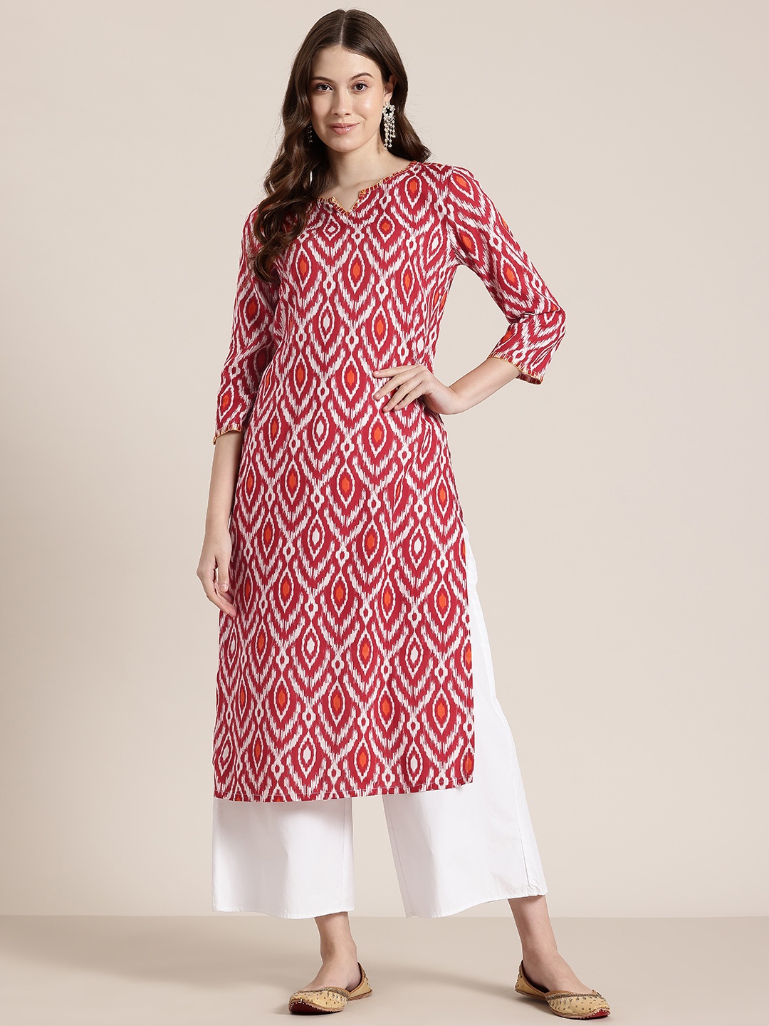 

HERE&NOW Geometric Print Straight Kurta, Red