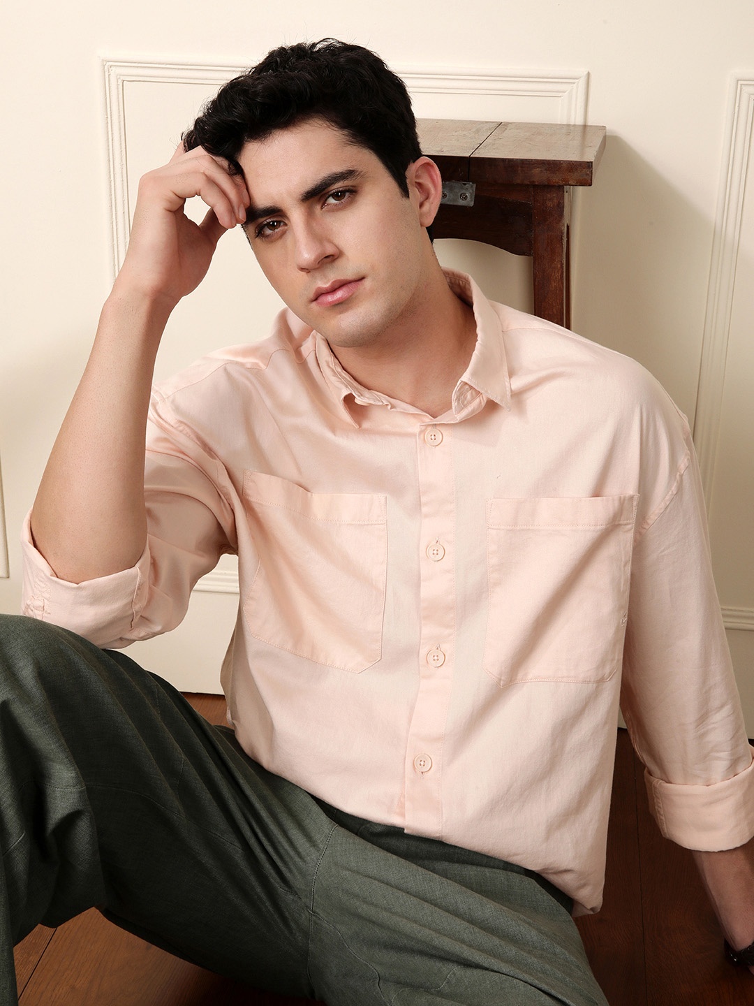 

WROGN Oversized Fit Opaque Pure Cotton Casual Shirt, Peach