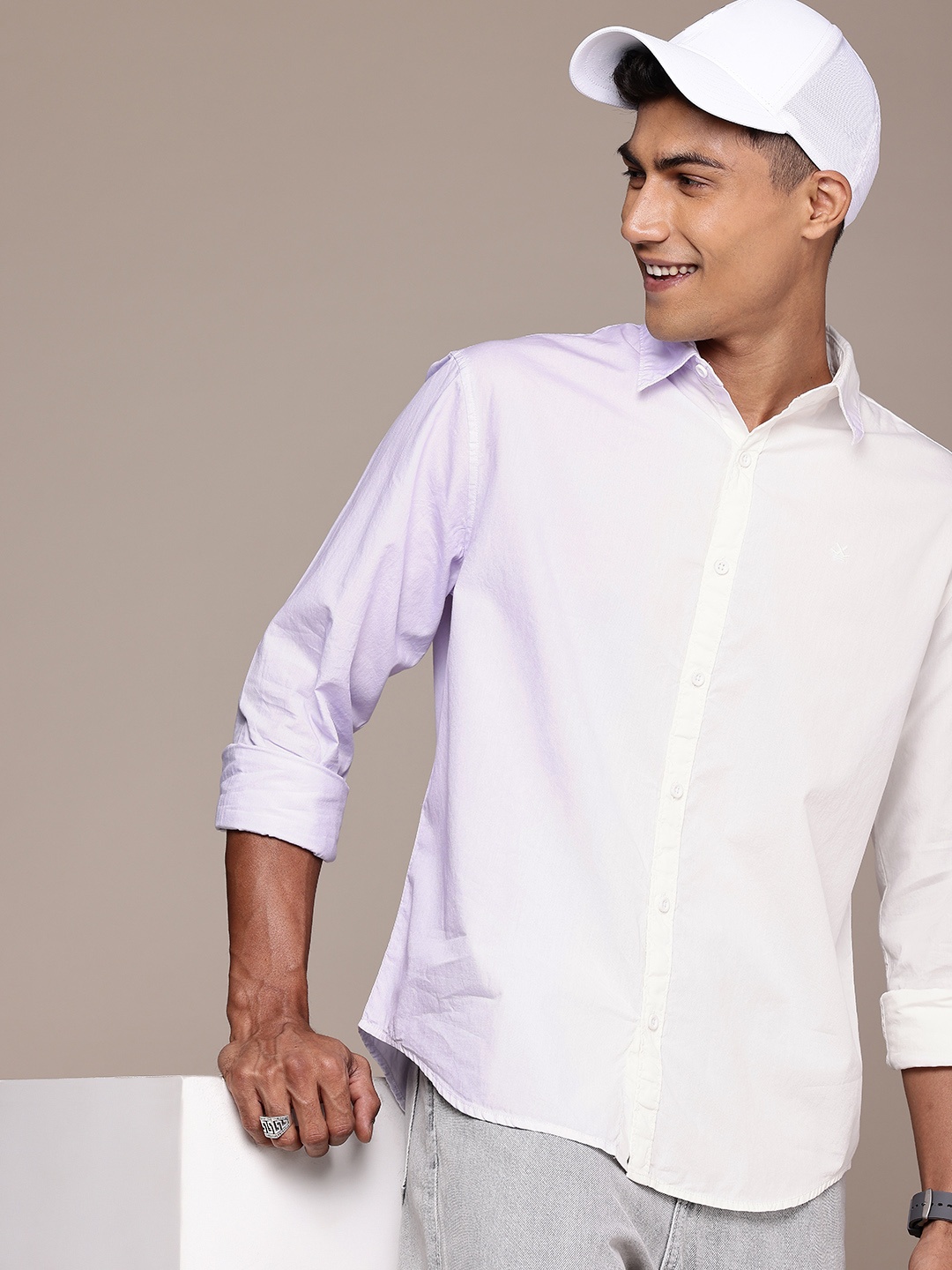 

WROGN Men Tie & Dye Pure Cotton Casual Shirt, White
