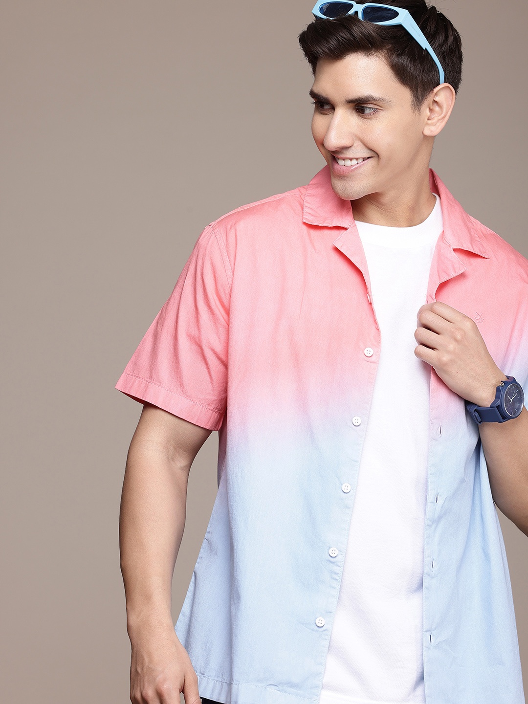 

WROGN Pure Cotton Tie and Dye Opaque Casual Shirt, Pink