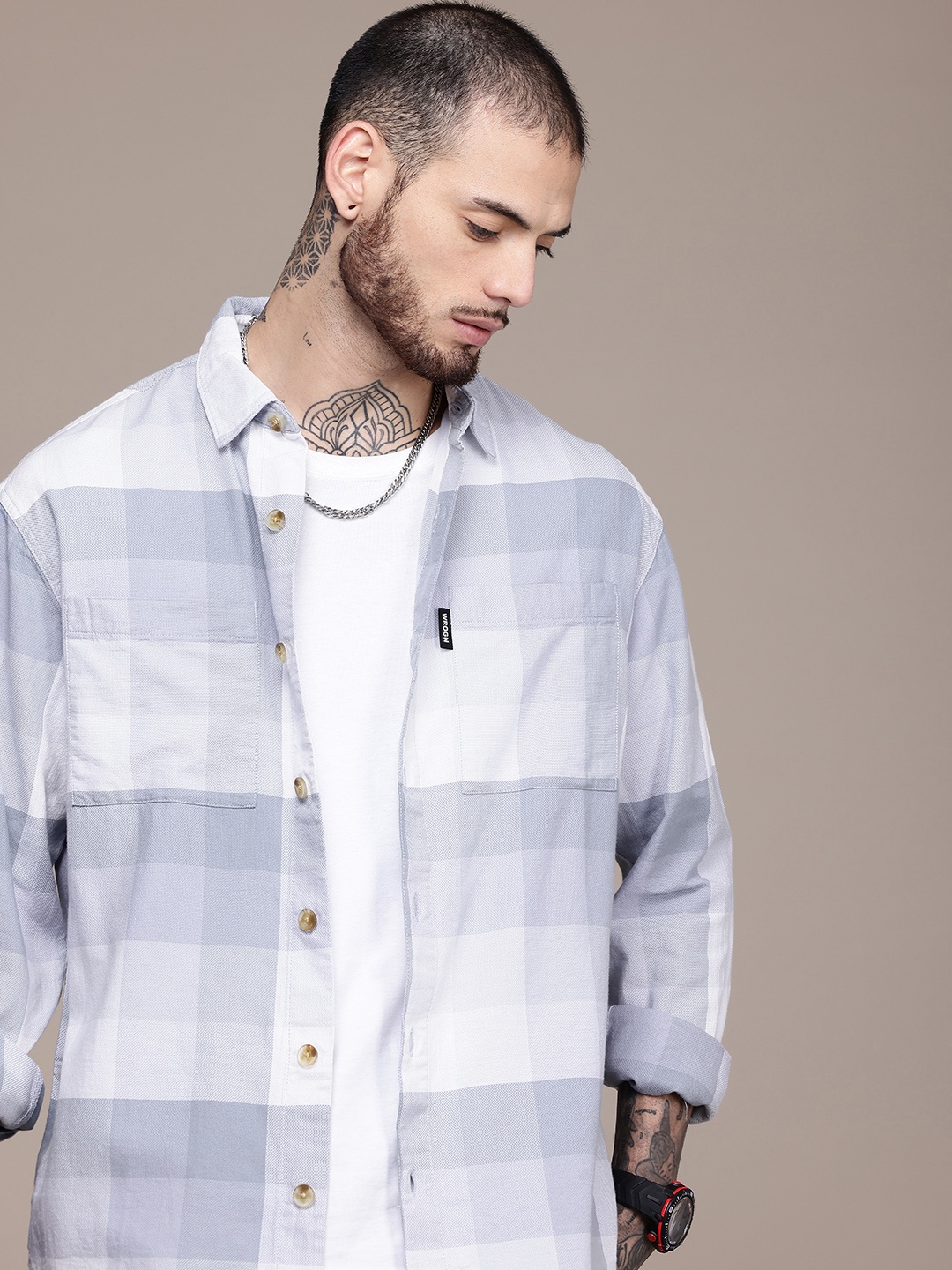 

WROGN Pure Cotton Opaque Checked Casual Shirt, Blue