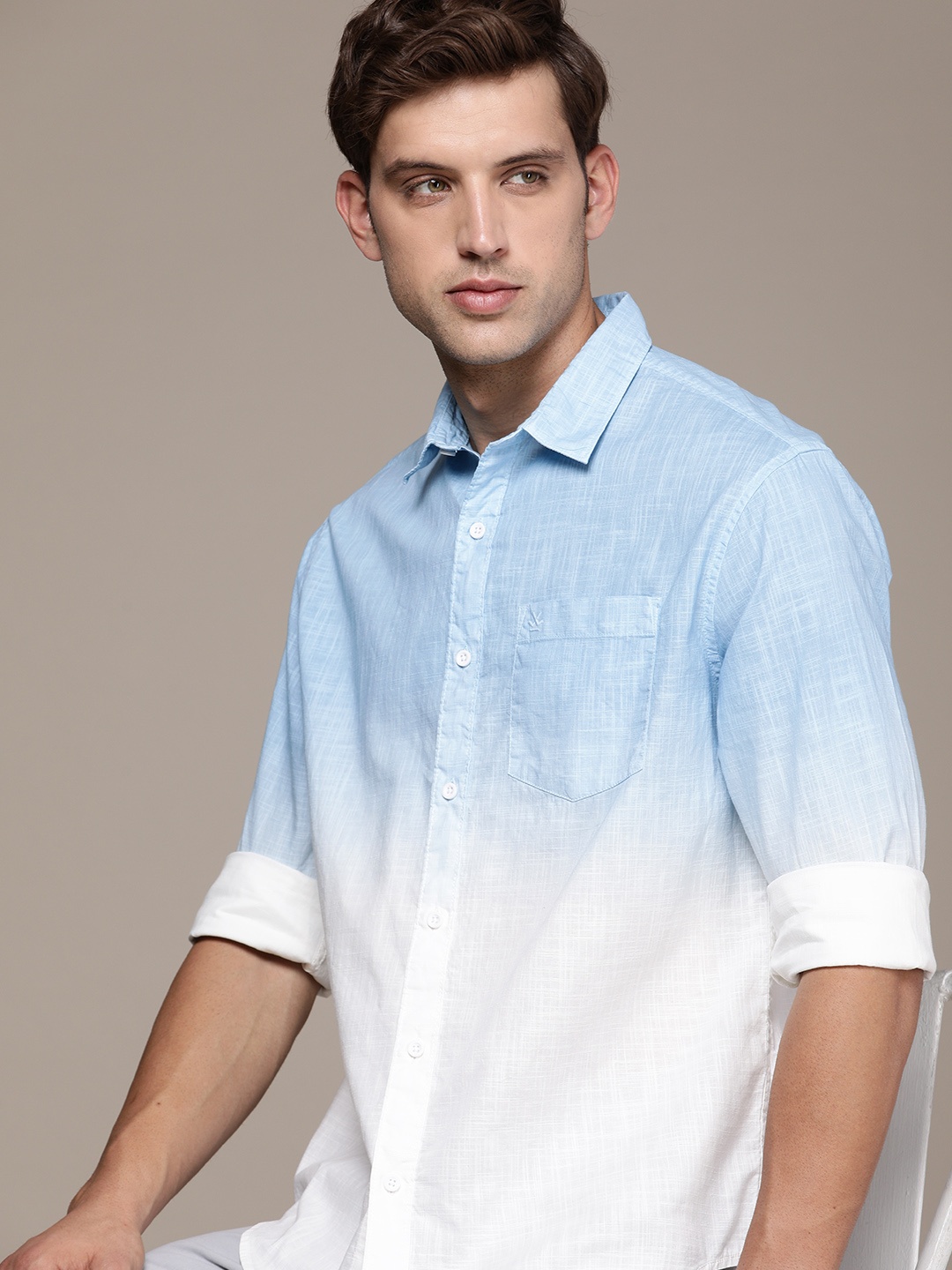 

WROGN Pure Cotton Ombre Casual Shirt, Blue