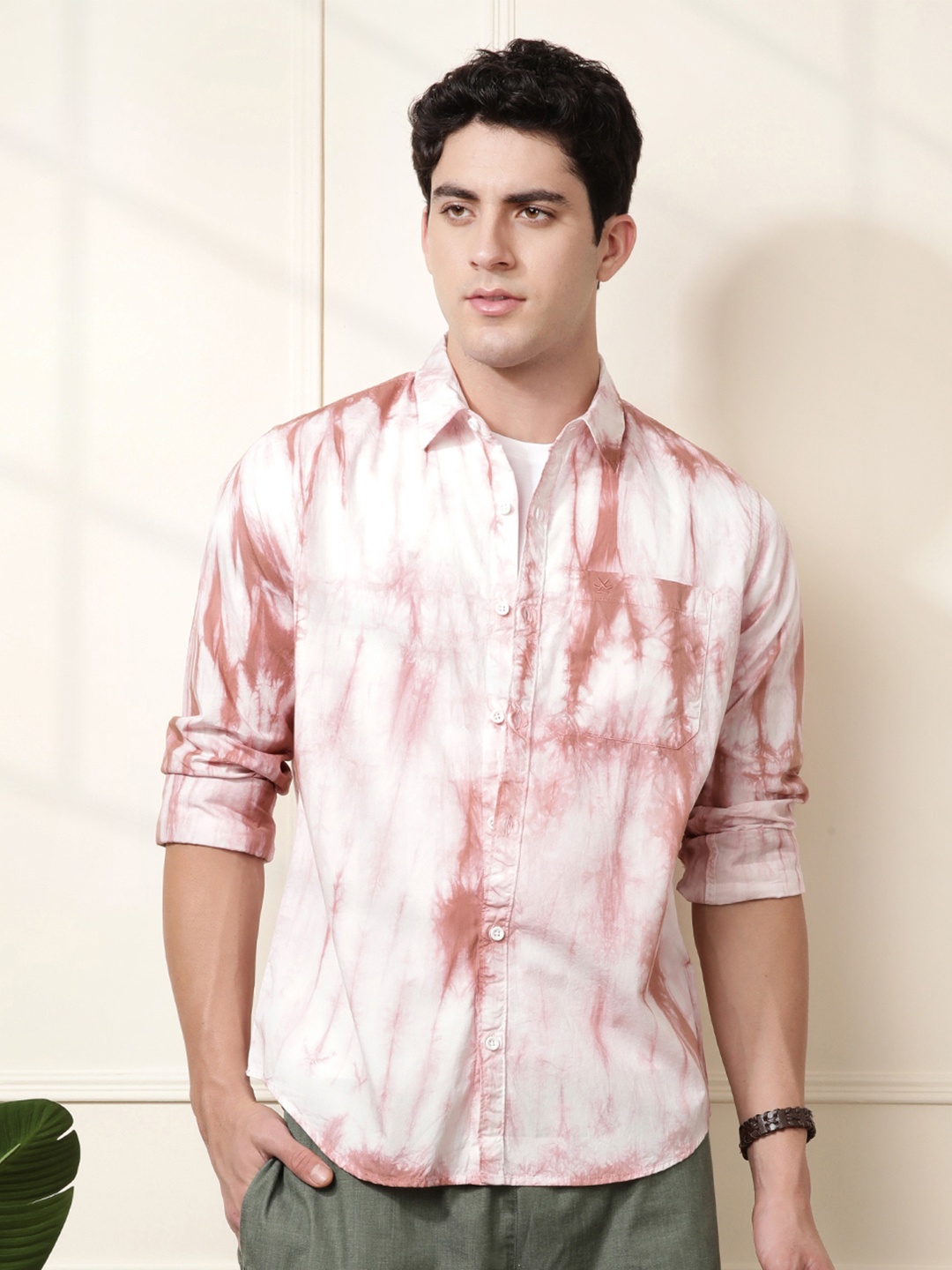 

WROGN Dyed Opaque Pure Cotton Casual Shirt, Pink