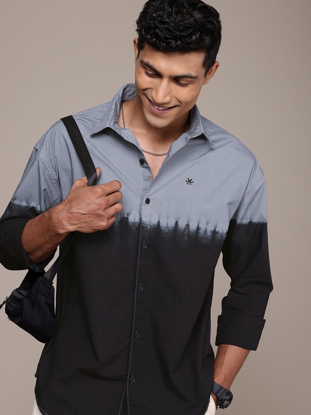 

WROGN Oversized Fit Opaque Dyed Effect Pure Cotton Casual Shirt, Black