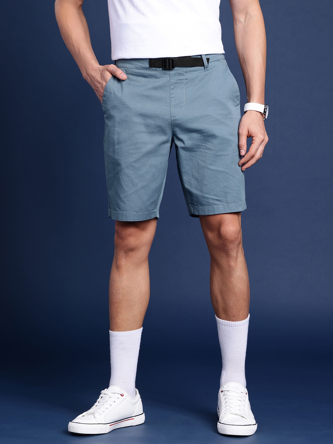 

Mast & Harbour Men Pure Cotton Shorts, Blue
