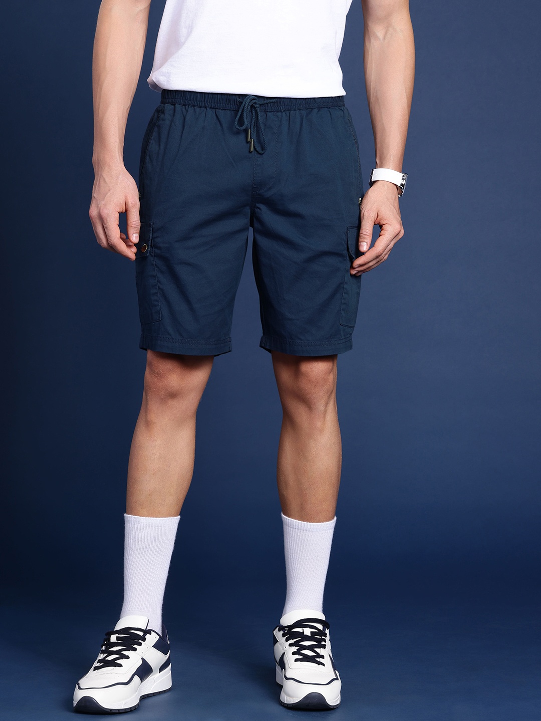 

Mast & Harbour Men Pure Cotton Shorts, Navy blue