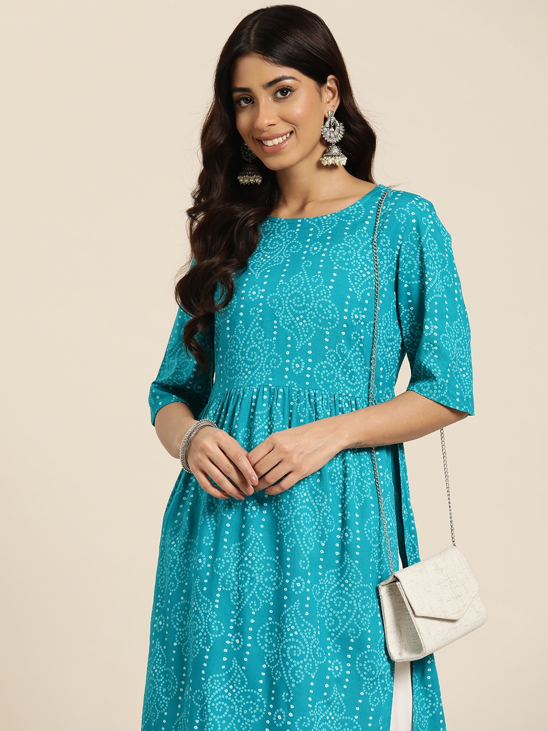 

HERE&NOW Bandhani Printed Kurta, Blue