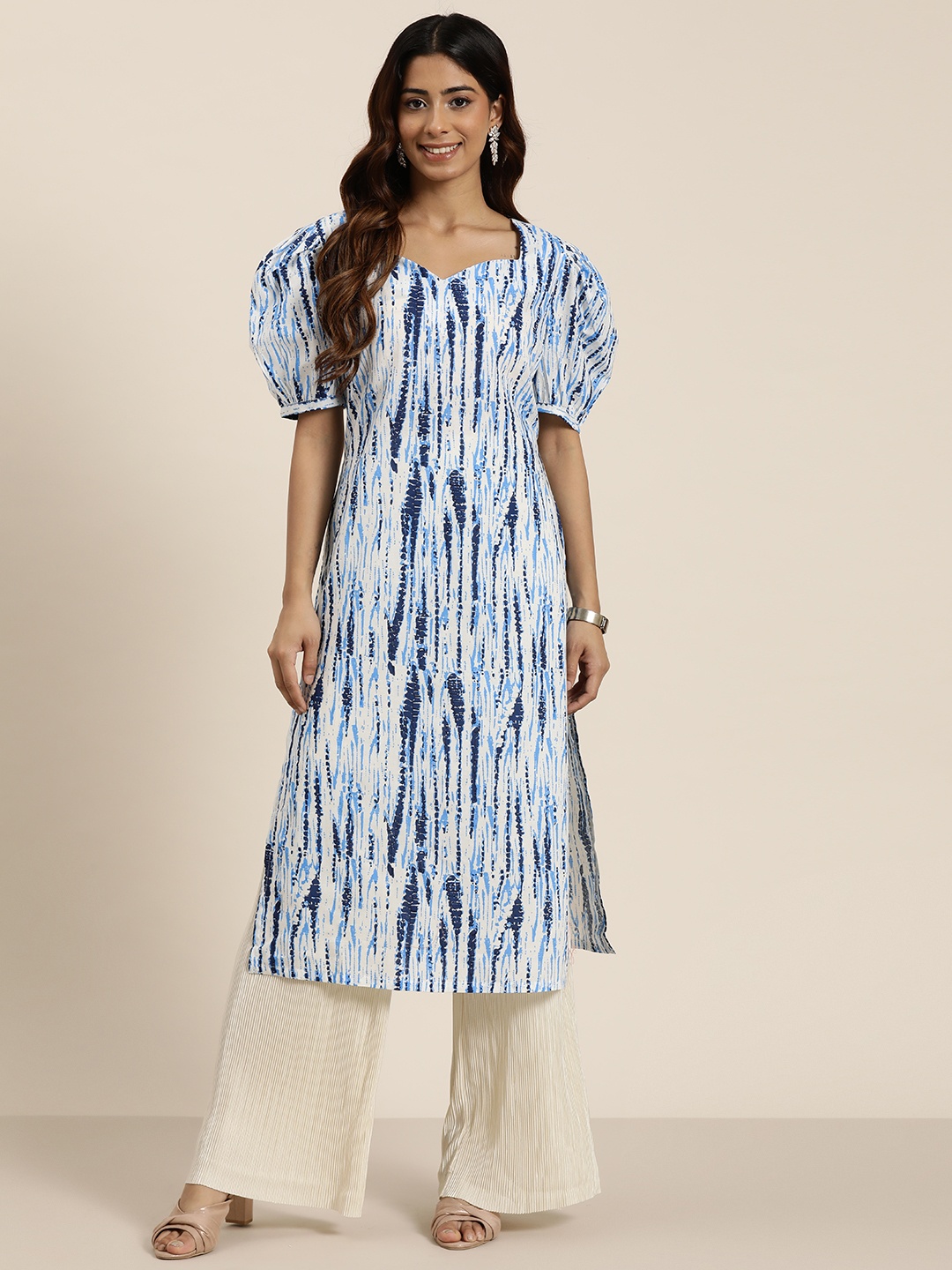

HERE&NOW Pure Cotton Printed Kurta, Blue
