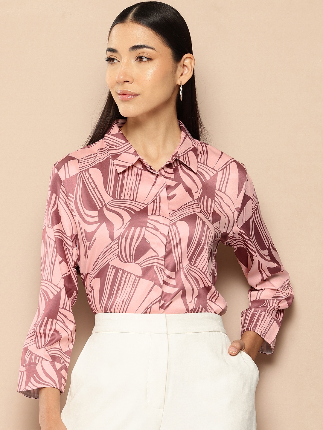 

Chemistry Printed Satin Shirt, Rose