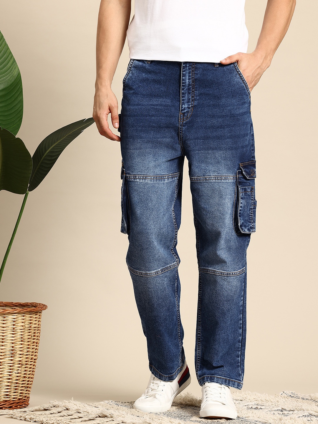 

Mast & Harbour Men Skater Fit Heavy Fade Jeans, Navy blue