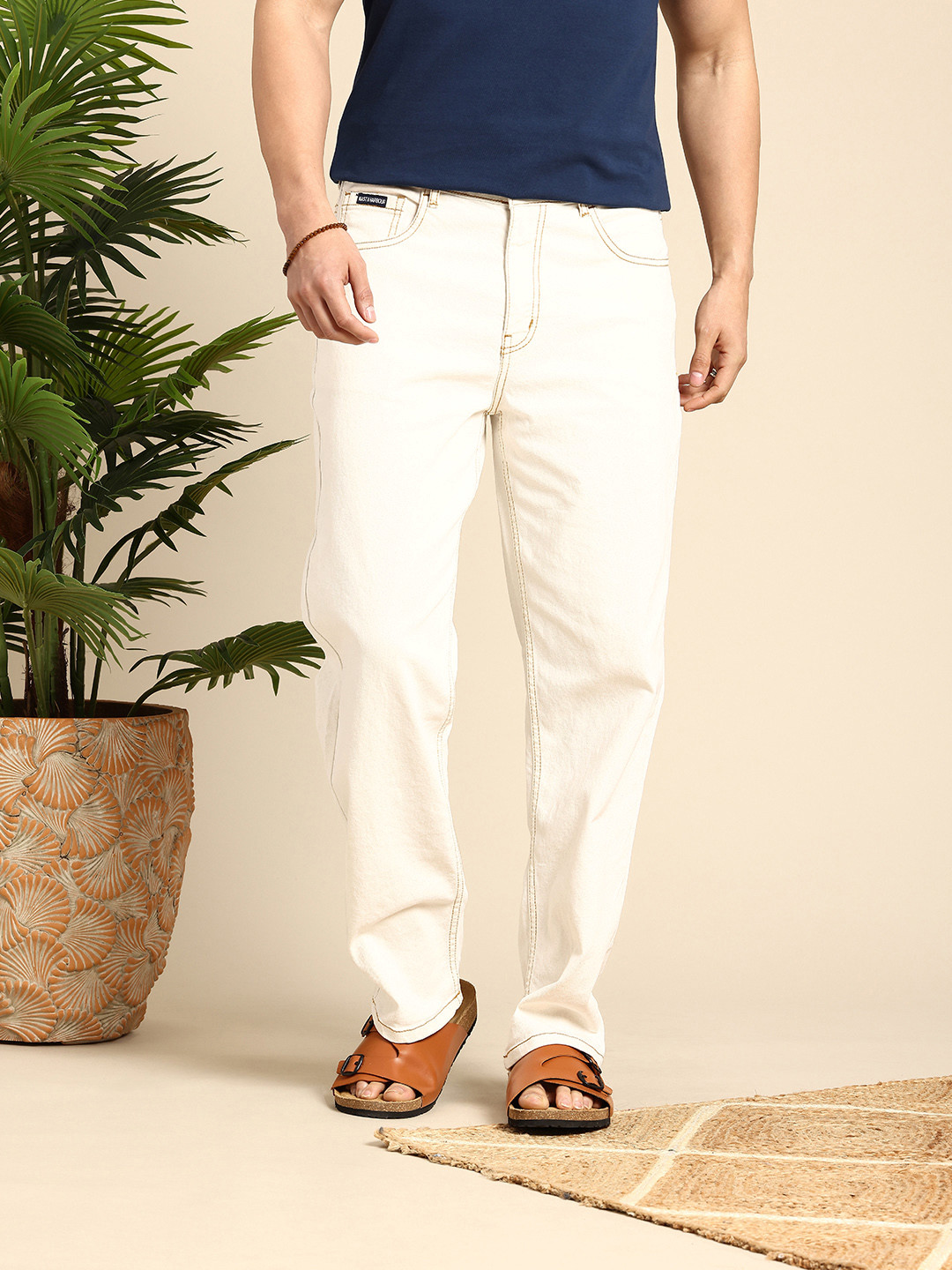 

Mast & Harbour Men Straight Fit Stretchable Jeans, White