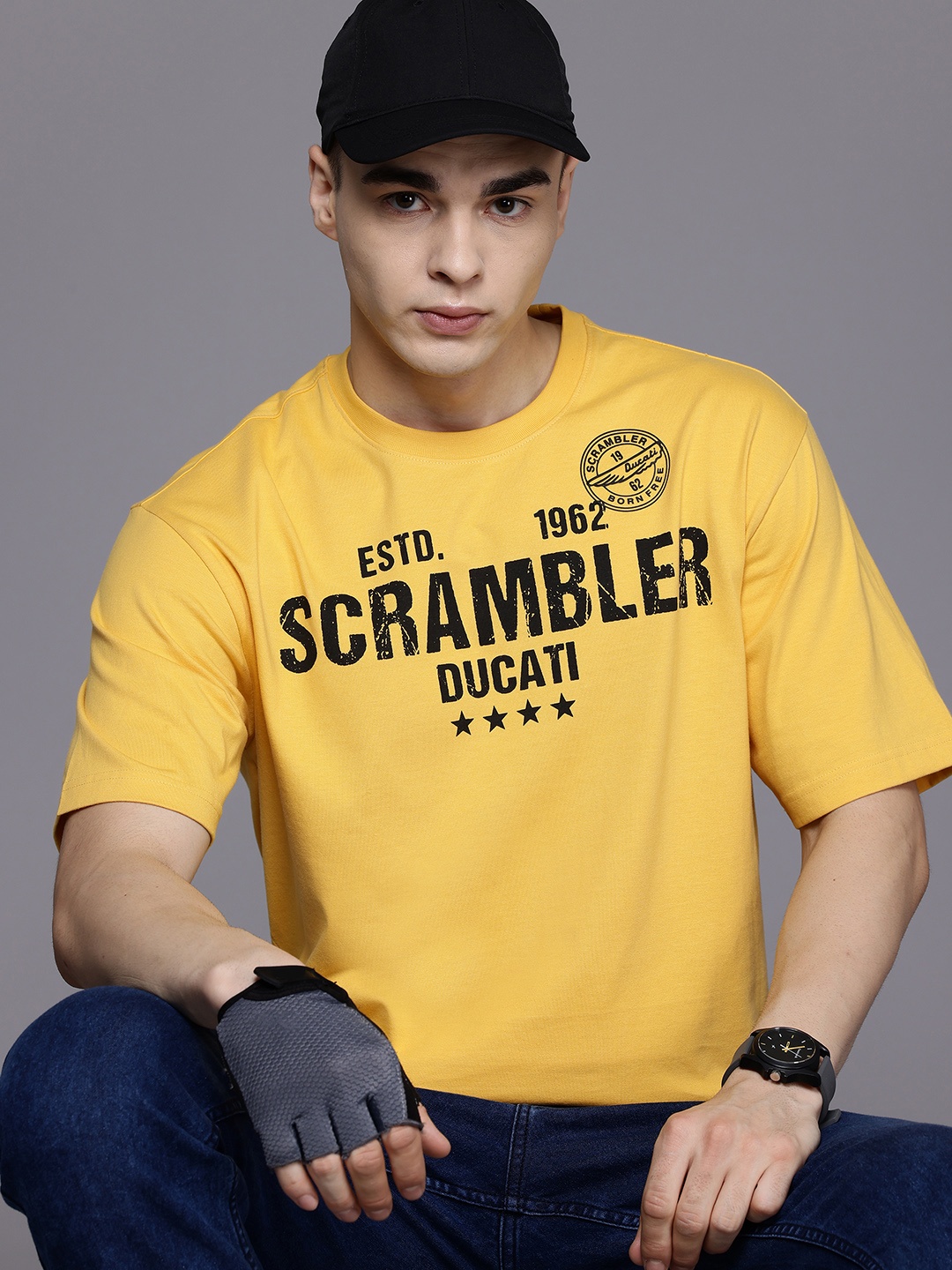 

Ducati Printed Pure Cotton Relaxed T-shirt, Yellow