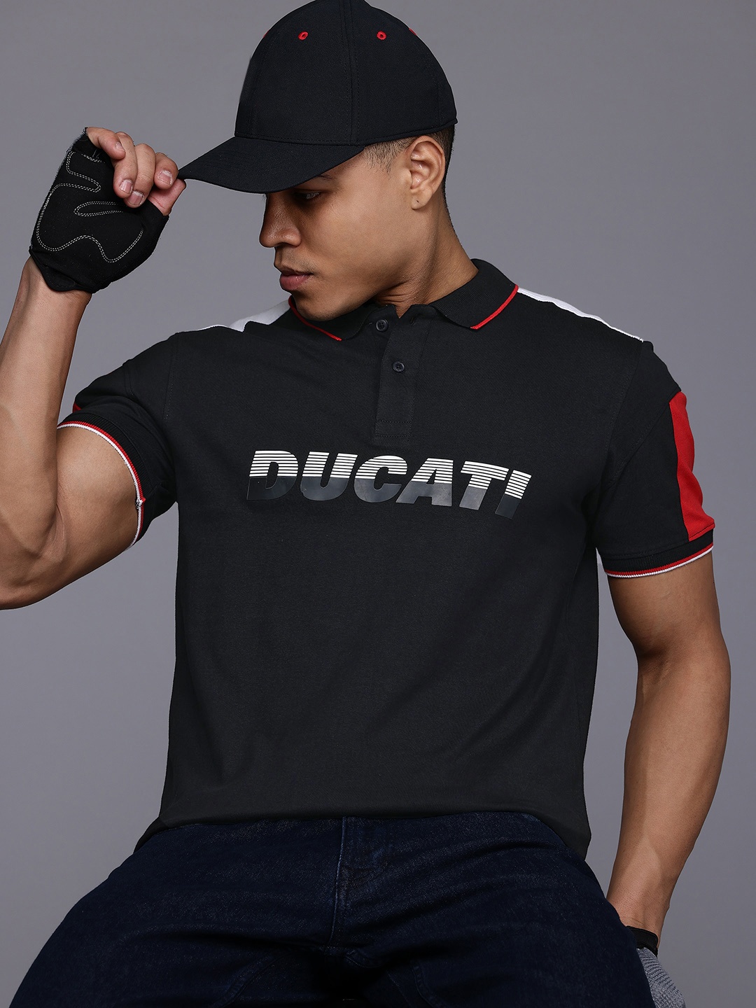 

Ducati Brand Logo Print Polo Collar T-shirt, Black