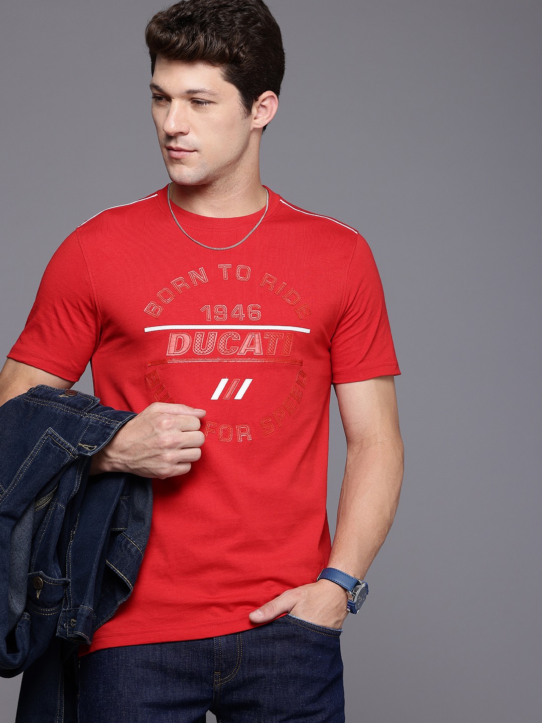 

Ducati Brand Logo Pure Cotton Applique Casual T-shirt, Red