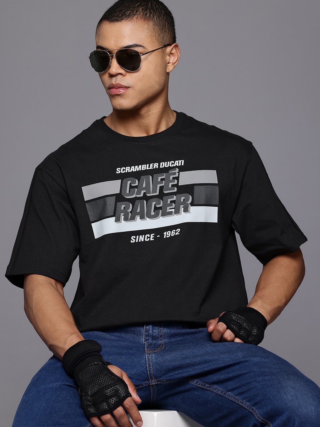 

Ducati Printed Pure Cotton Boxy T-shirt, Black