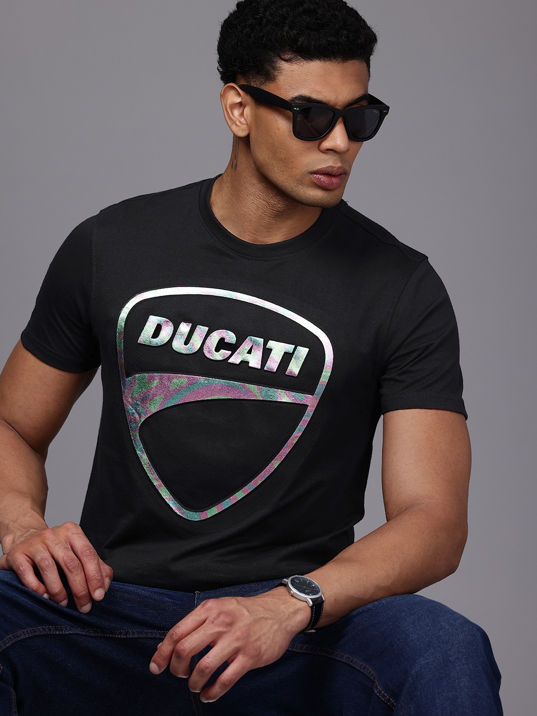 

Ducati Embossed Brand Logo Pure Cotton T-shirt, Black