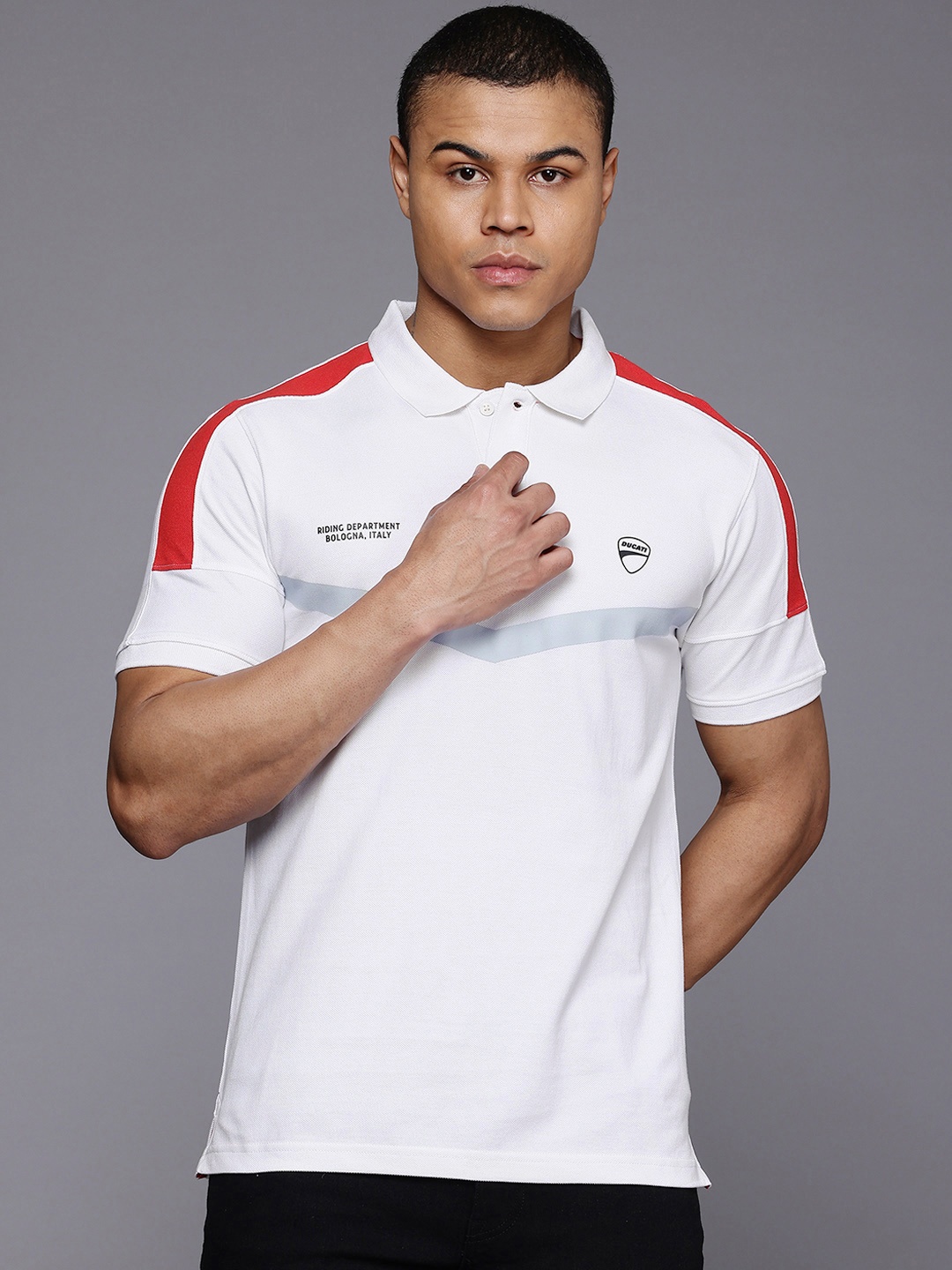 

Ducati Striped Detail Pure Cotton Polo Collar T-shirt, White
